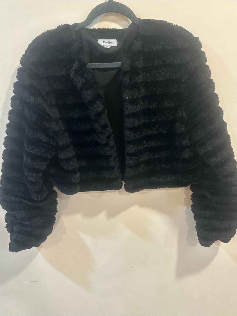 Faux Fur Cropped Teddy Jacket - Black